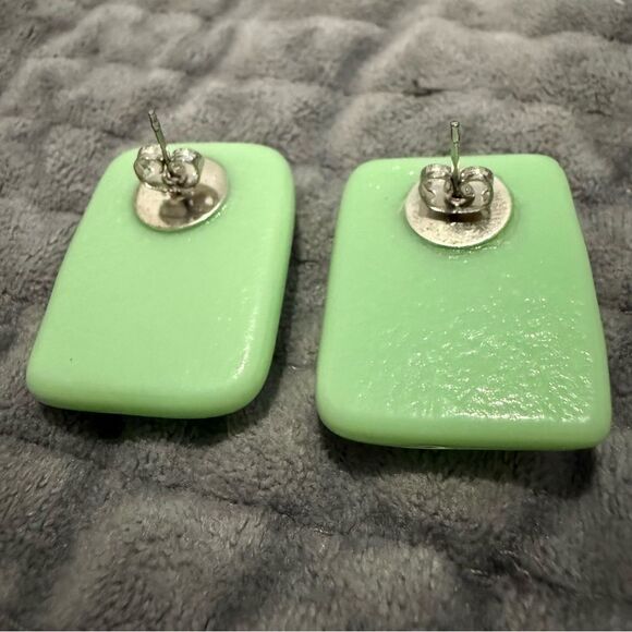 Mint Green Fused Glass Earrings – Handmade Iridescent Post-Back Jewelry - Picture 9 of 17